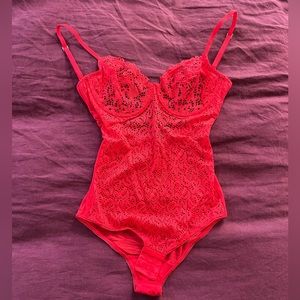 DKNY Red Lace Body Suit Size M